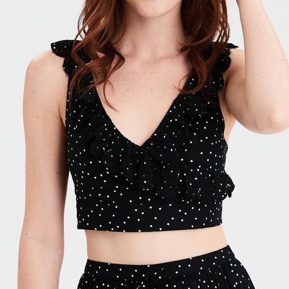 Black Polkadot Ruffle Crop Top - Picture 1 of 5